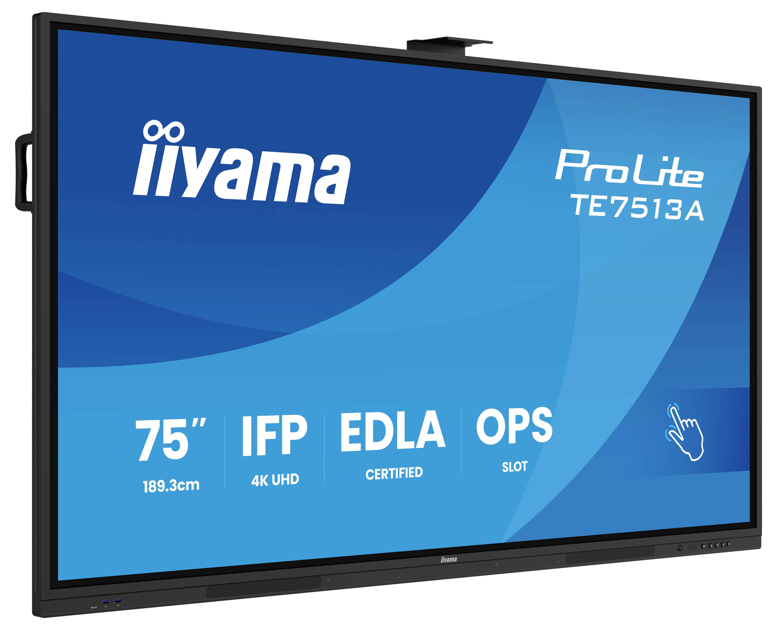 Iiyama ProLite TE7513A interaktives Display mit 75-Zoll-Bildschirm, 4K-UHD-Auflösung, IFP, EDLA-zertifiziert und OPS-Steckplatz.