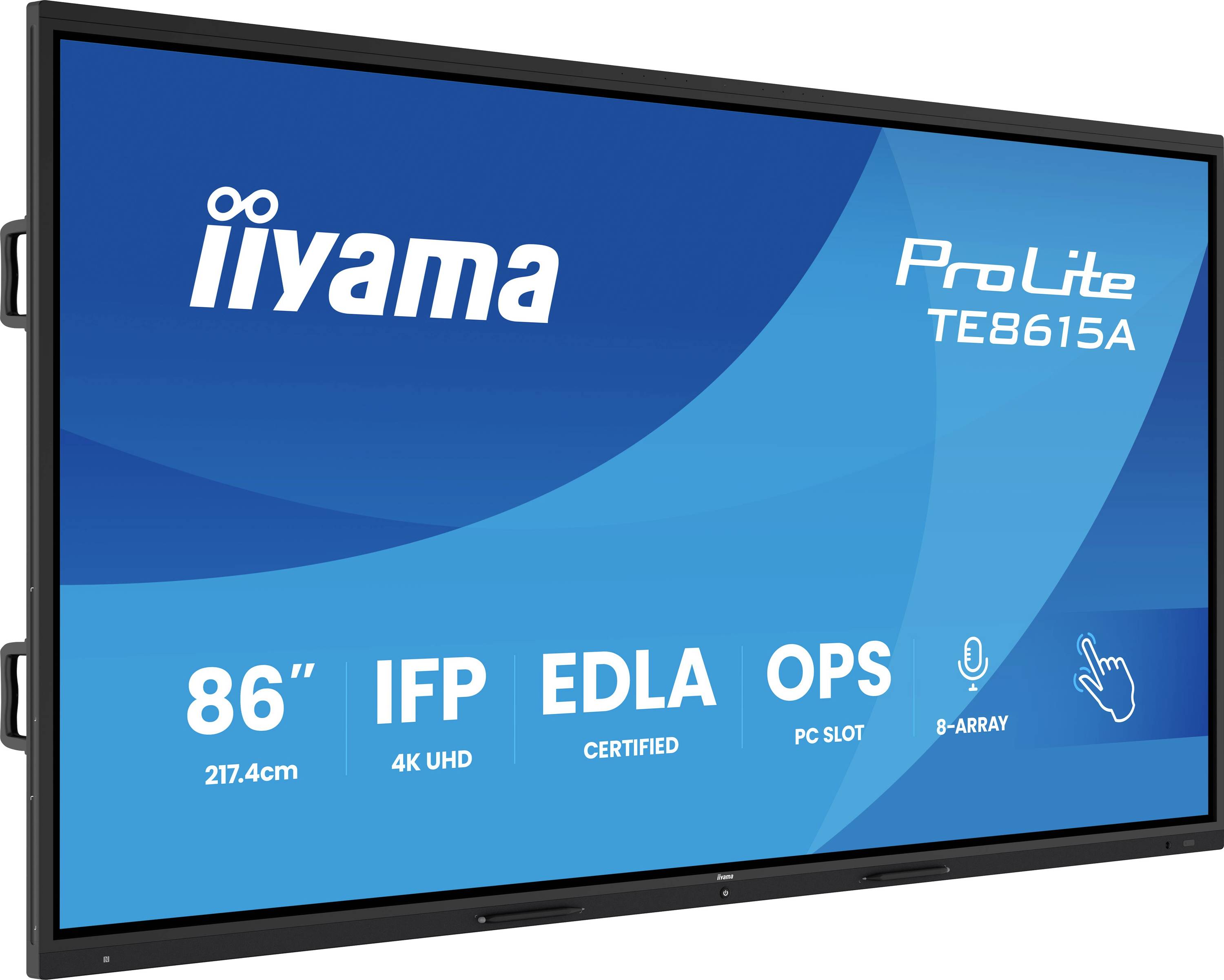 Das 'iiyama ProLite TE8615A' interaktive Display verfügt über einen 86-Zoll-Bildschirm, 4K-UHD-Auflösung, IFP, EDL, OPS-Slot und B-Array-Technologie.