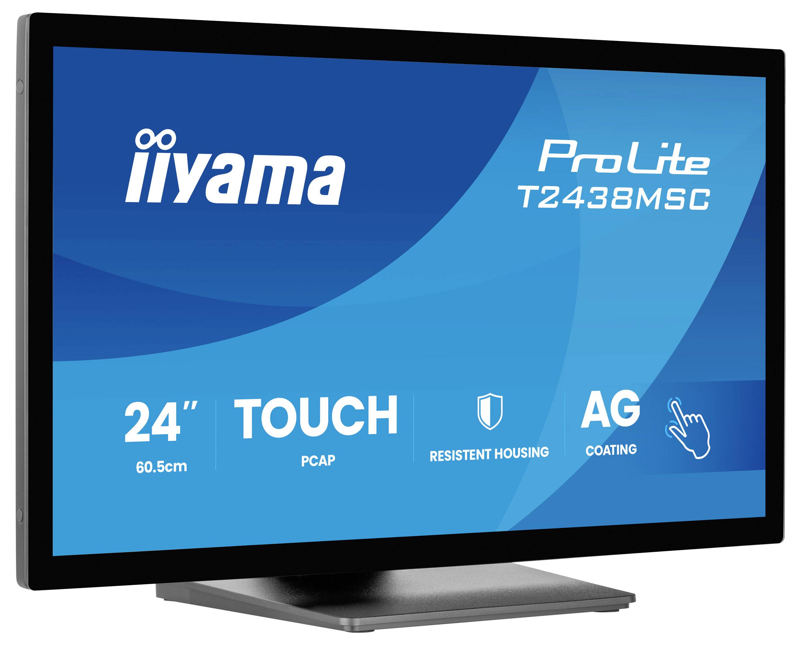 Das Bild zeigt die Rückseite eines iiyama-Monitors mit einem rechteckigen Ständer. Die Anschlüsse und Steuerelemente sind aus diesem Winkel nicht sichtbar.