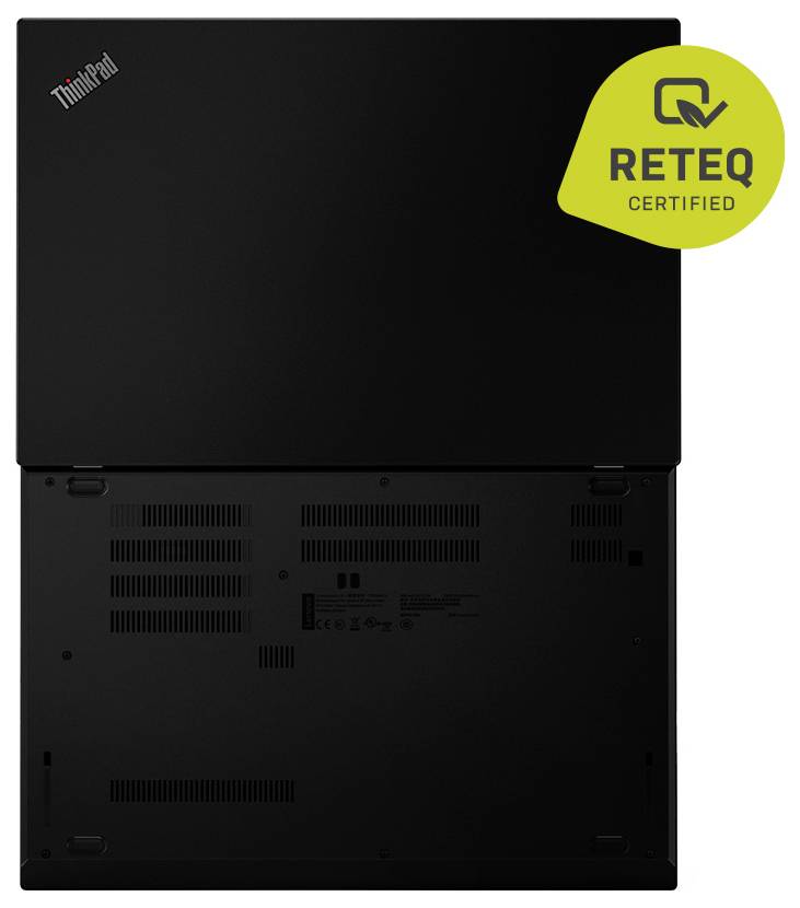 Schwarzer ThinkPad-Laptop mit geschlossenem Deckel, der das Zertifizierungsabzeichen 