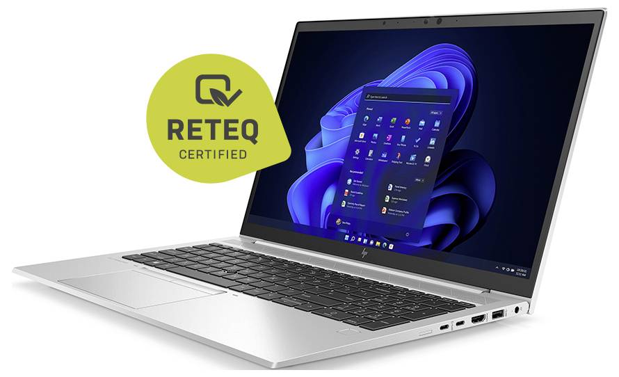 Ein silberner Laptop mit einem „RETEQ Certified