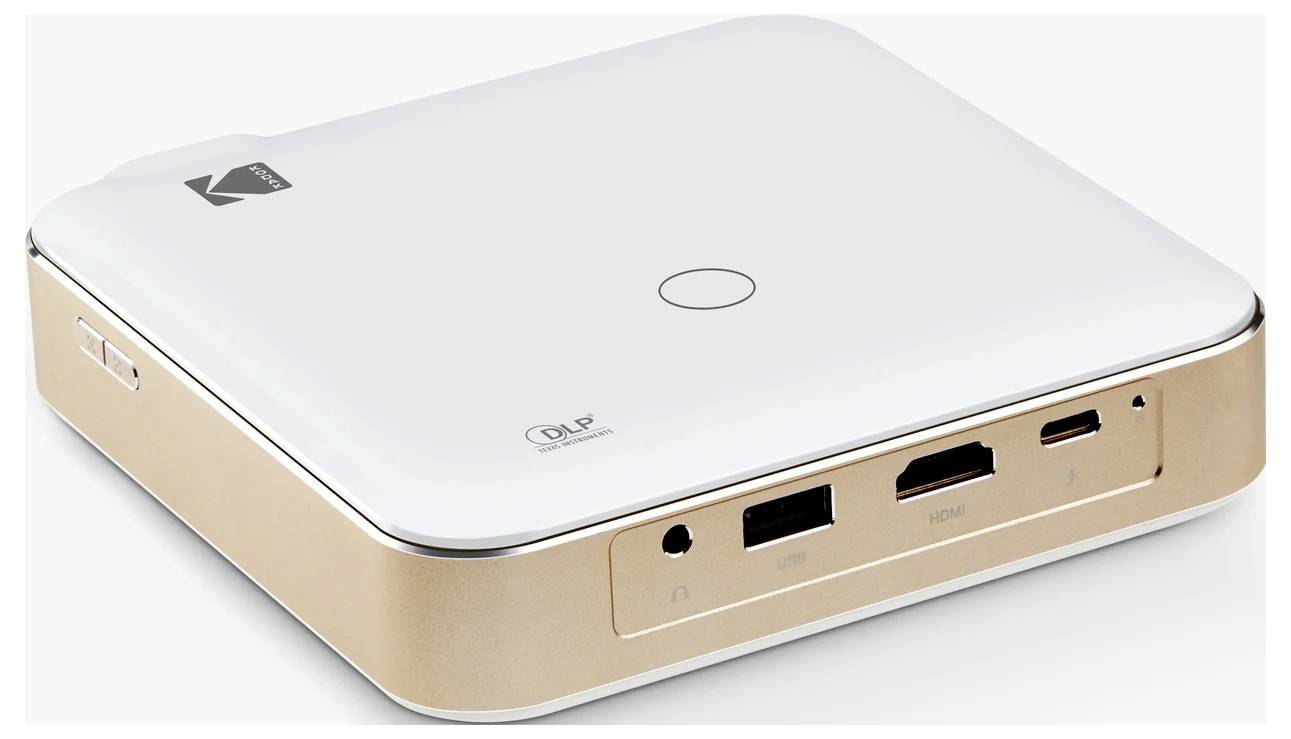 Kodak Beamer RODPJS500 DLP 150 ANSI-Lumen Akkubetrieben, Integrierter Lautsprecher, Autofokus, Full HD