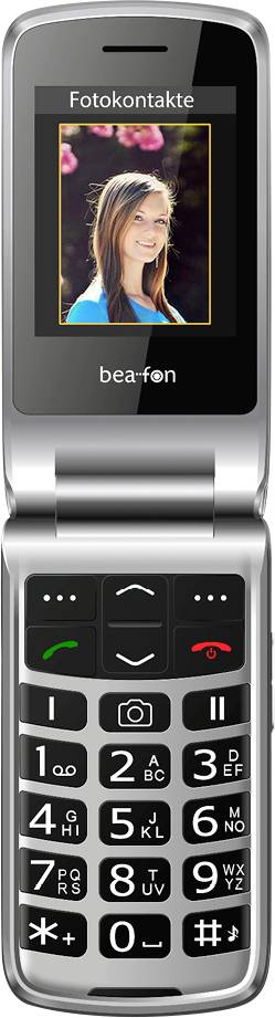 Ein Klapptelefon mit einer Foto-Kontaktschnittstelle auf dem Bildschirm, das ein Profilbild und ein großes Nummerntastaturfeld darunter zeigt.