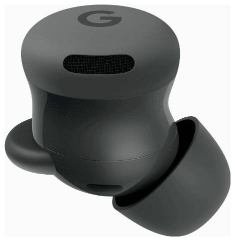 Ein einzelnes schwarzes kabelloses Ohrhörer-Earbud mit einem kleinen 