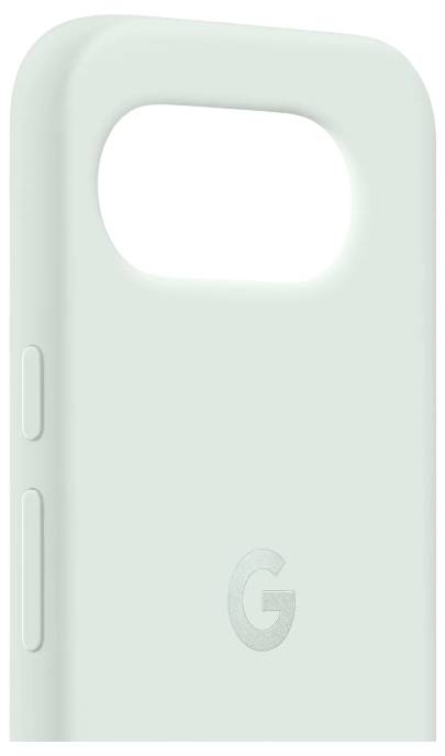 Ein mintgrünes Handyhülle mit vertikaler Kameraöffnung und dem Buchstaben „G