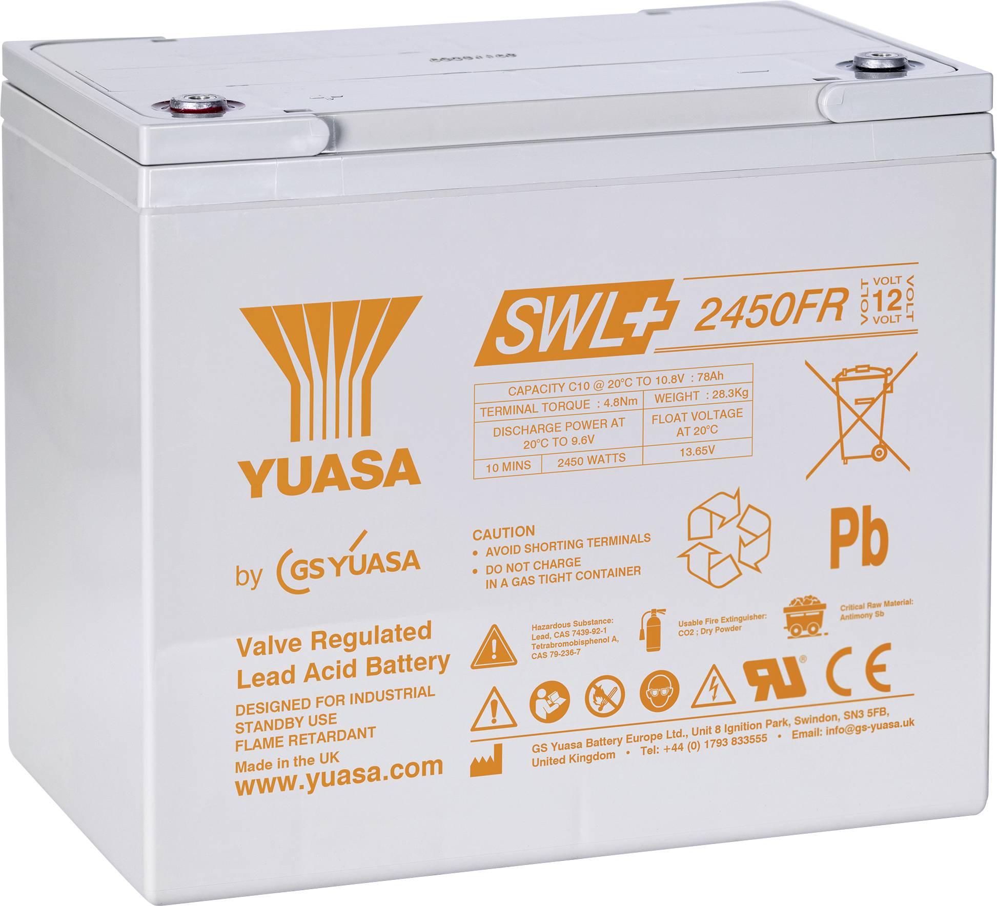 Eine weiße Bleiakkumulator-Batterie mit der Markenbezeichnung 