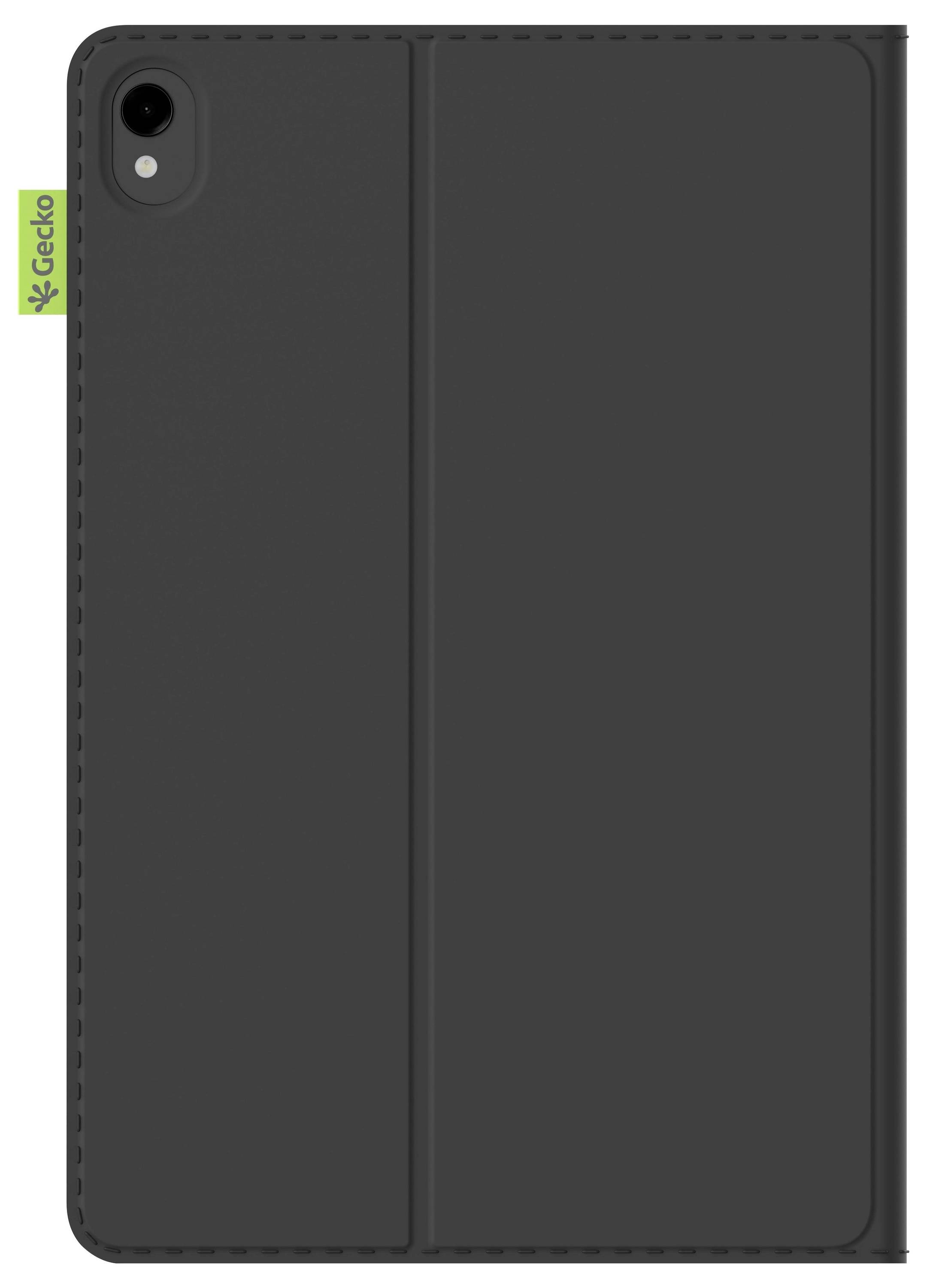 Ein schwarzes Tablet-Etui mit einem grünen Reiter mit der Aufschrift „Gecko