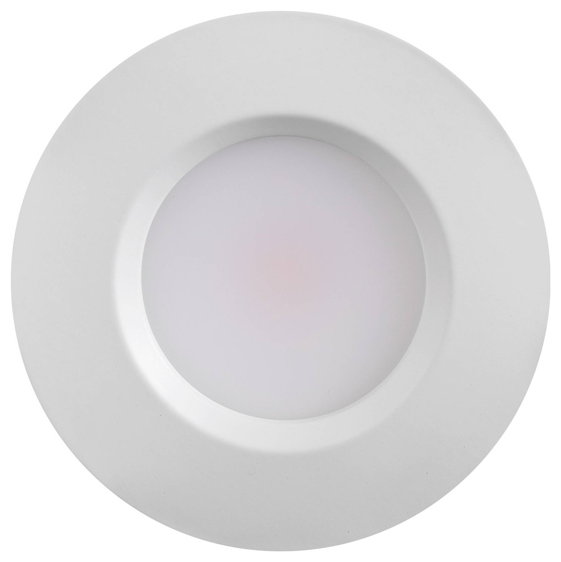 Ein runde, weiße Einbau-LED-Deckenleuchte mit mattiertem Diffusor, entworfen für eine gleichmäßige Lichtverteilung in Innenräumen.