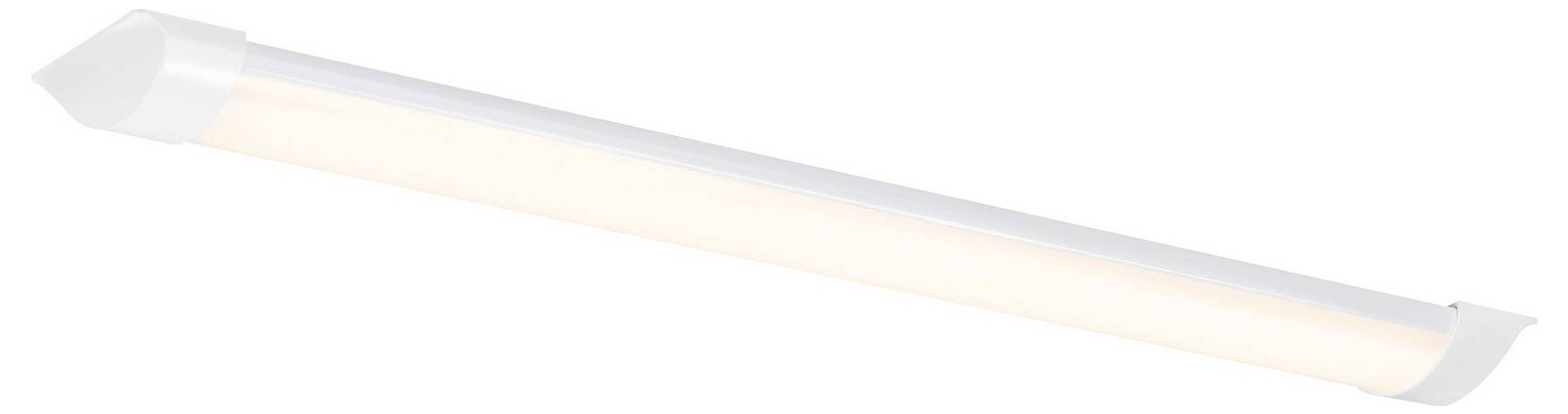 Ein modernes, rechteckiges LED-Deckenleuchte mit weißem Rahmen, das ein weiches, gleichmäßiges Licht ausstrahlt.