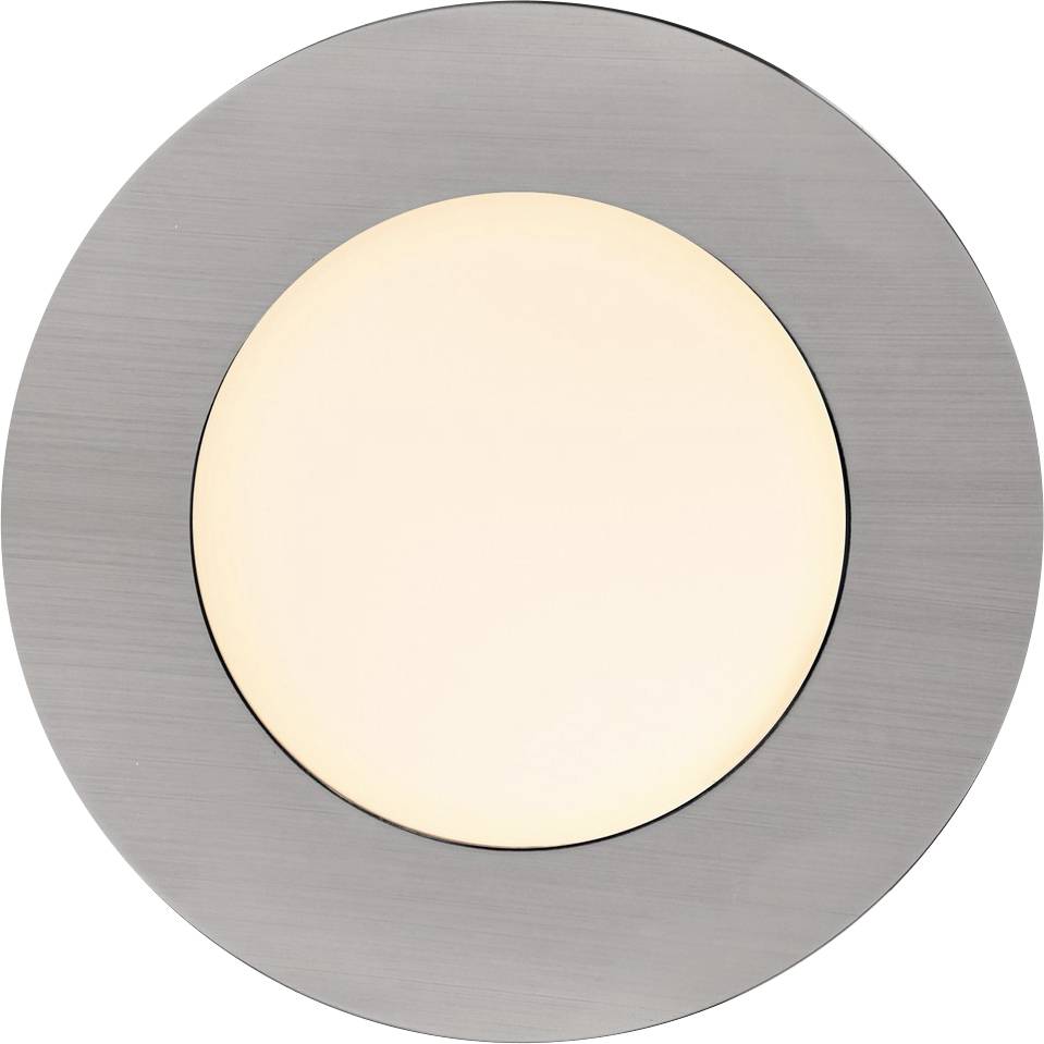 Eine runde LED-Deckenleuchte mit metallischem Rahmen und warm glühendem Zentrum.