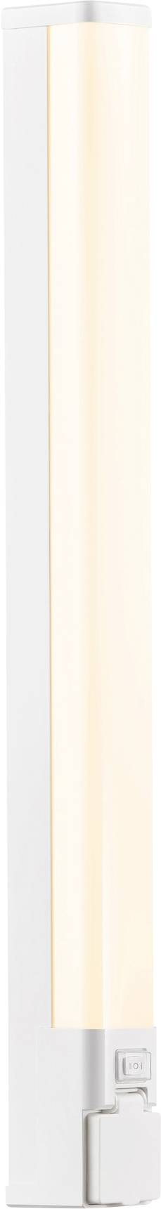 Eine schlanke, vertikale LED-Wandleuchte mit weißem Rahmen und sanftem, warmem Licht, geeignet für moderne Innenräume.