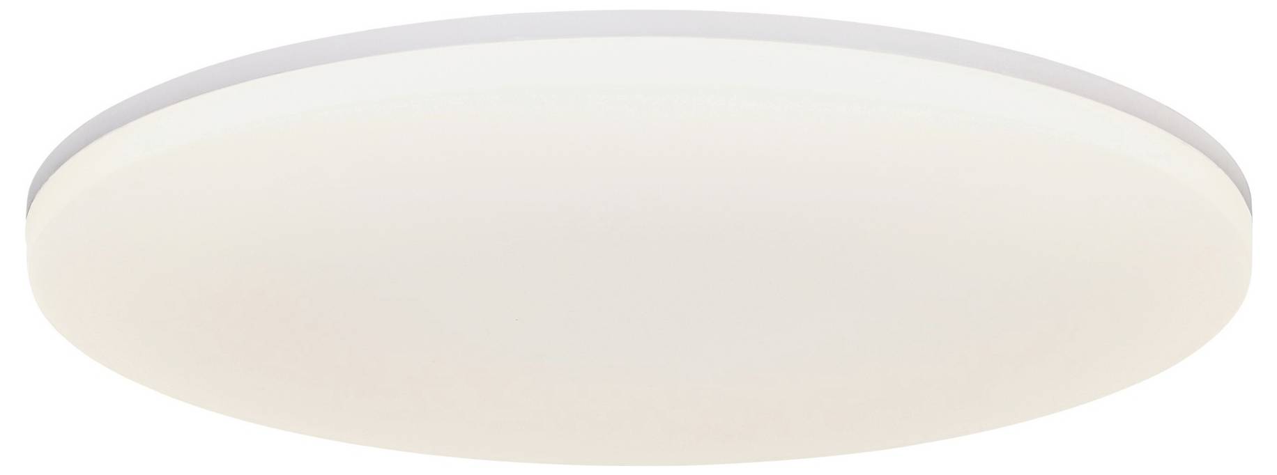 Eine runde, moderne Deckenleuchte mit glatter, weißer Oberfläche, die gleichmäßige und sanfte Beleuchtung bietet und sich für verschiedene Innenräume eignet.