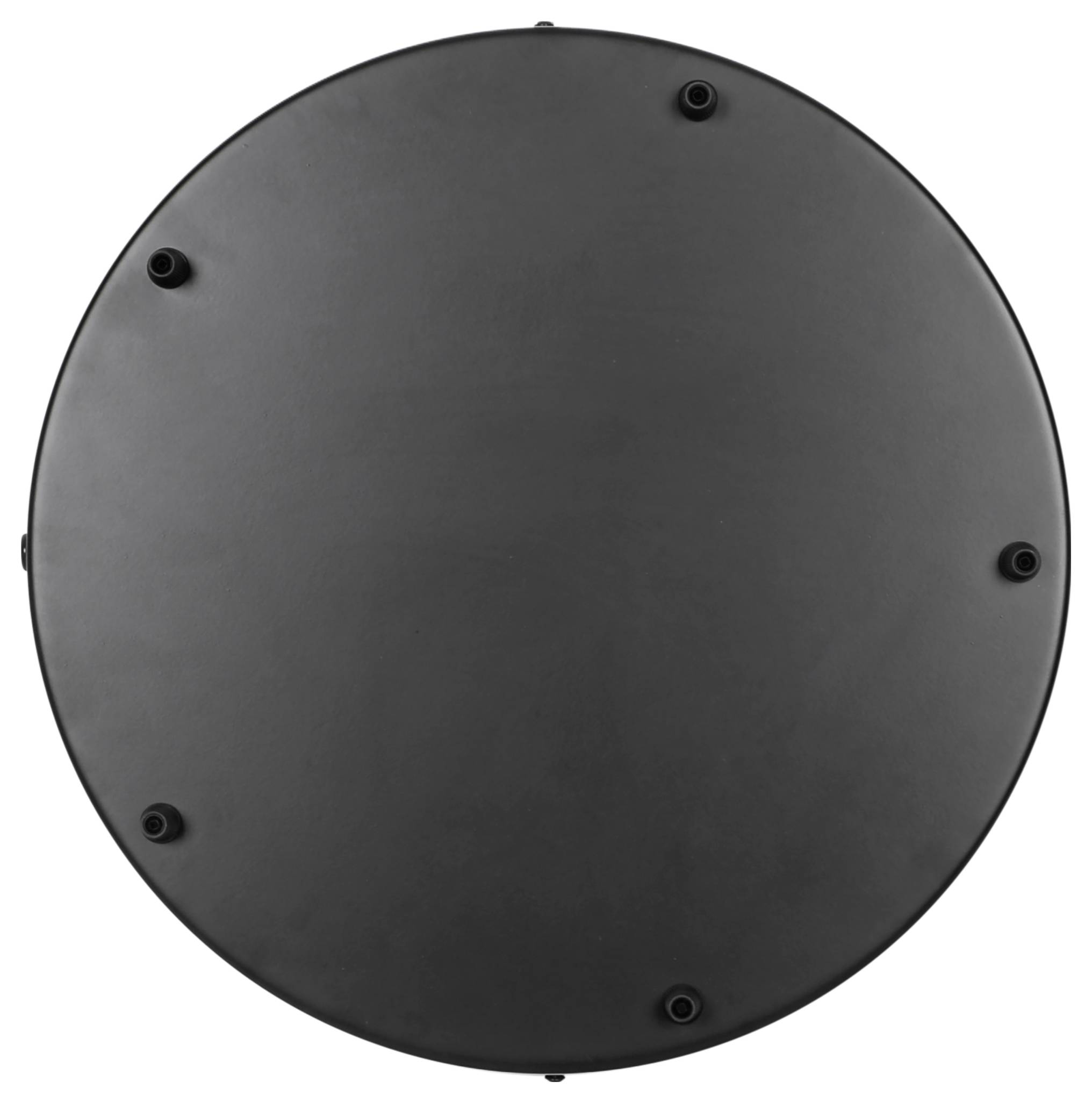 Eine schwarze, ovale, glatte Scheibe mit kleinen Vorsprüngen in der Nähe der Kanten.