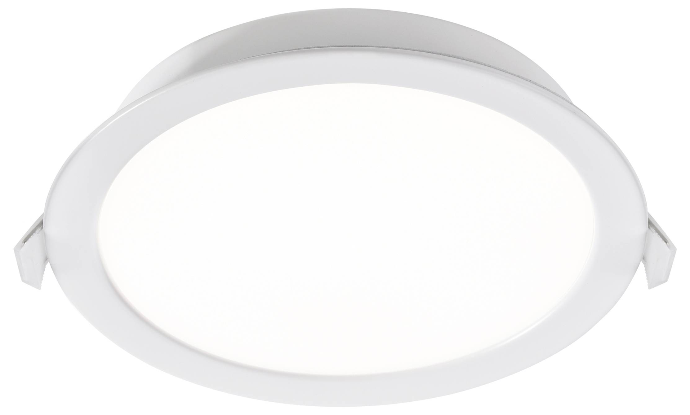 Runde weiße LED-Deckenleuchte mit schlankem, modernem Design.