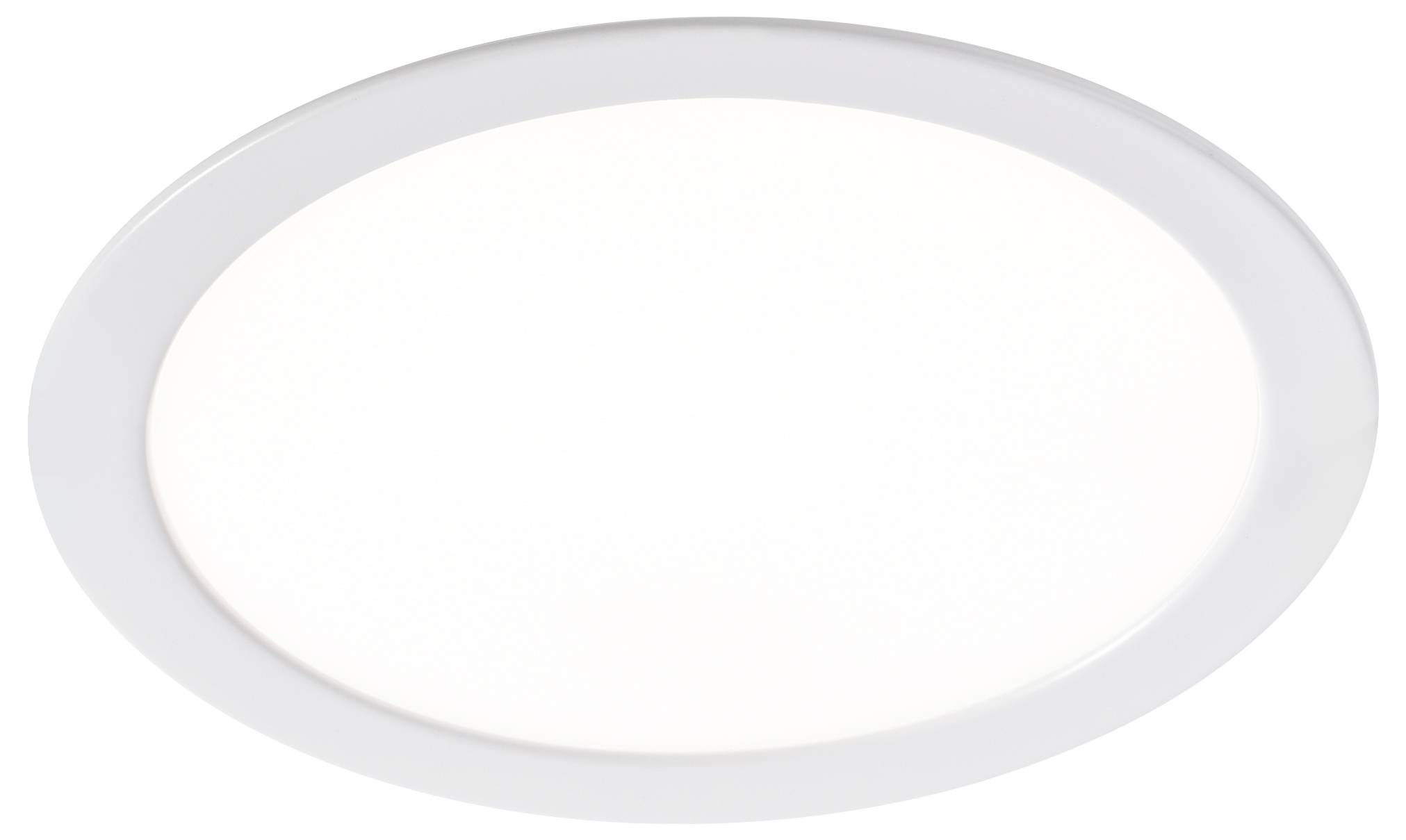 Eine kreisförmige, weiße LED-Deckenleuchte mit schlankem, modernem Design.