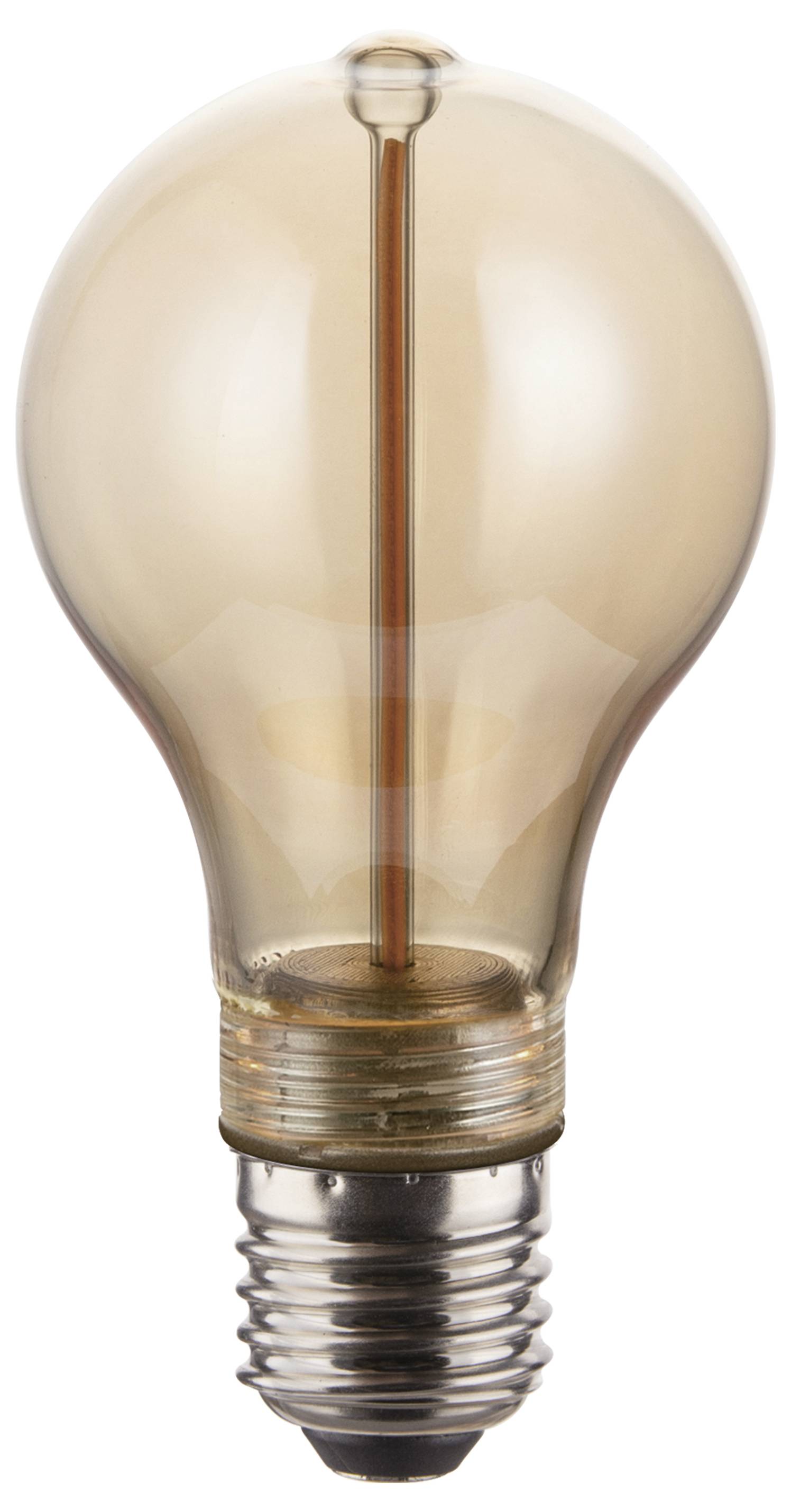 Eine Glühbirne im Vintage-Stil mit sichtbaren Glühfäden und warmem Bernsteinglanz, die klassisches Design und eine gemütliche Atmosphäre repräsentiert.