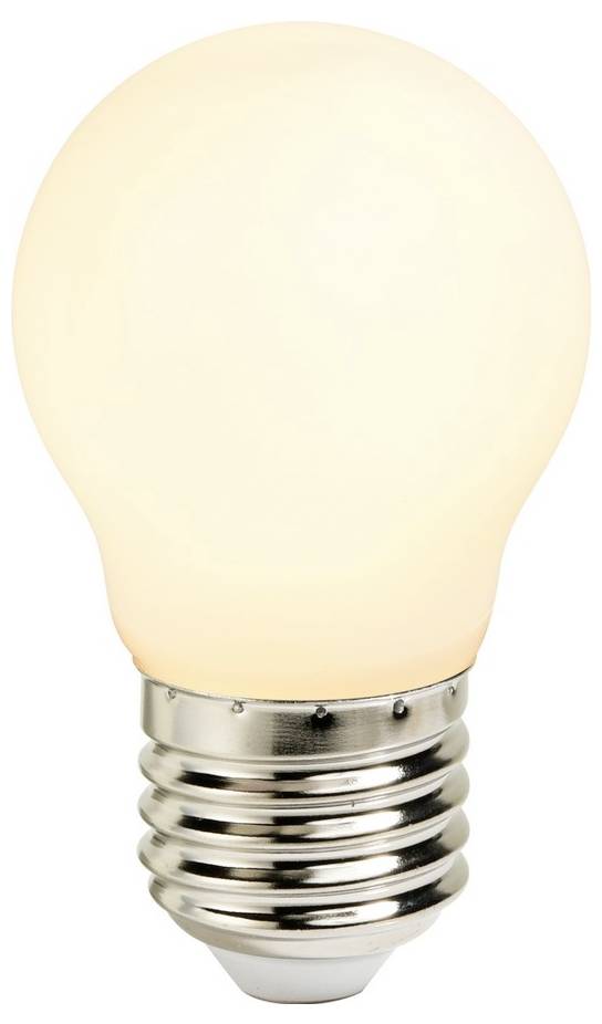 Eine leuchtende Glühbirne, die warm gegen weißen Hintergrund leuchtet.