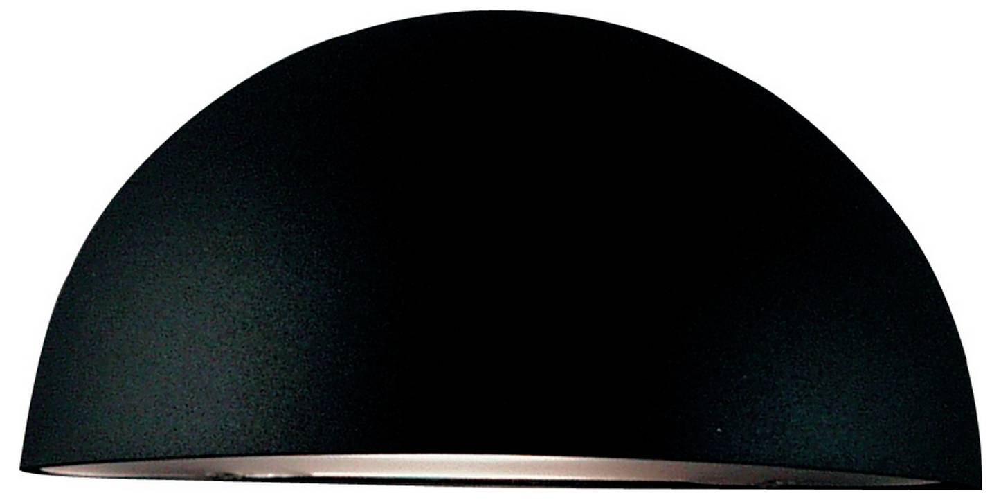 Ein halbkugelförmiger schwarzer Lampenschirm mit einer subtilen Öffnung am unteren Ende, entworfen, um das Licht nach unten zu lenken.