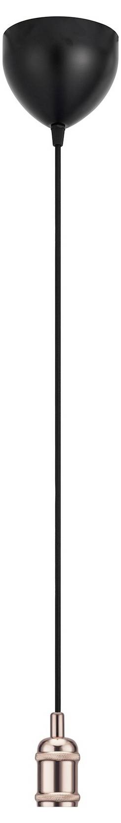 Eine elegante Pendelleuchte mit schwarzem Kabel und einer kupferfarbenen Metallfassung, entworfen für moderne Innenräume.
