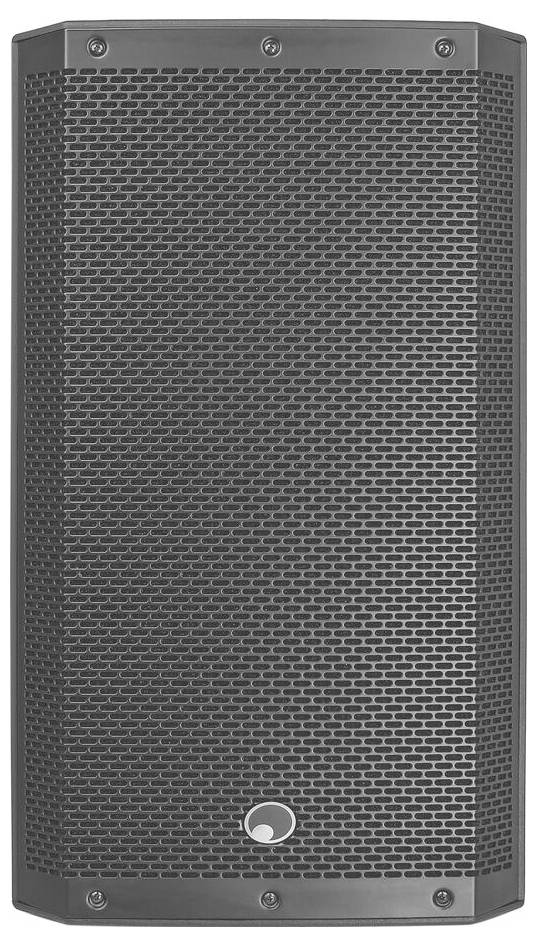 Ein rechteckiger schwarzer Lautsprecher mit einem Metallgitter, das für die Audioausgabe konzipiert ist.