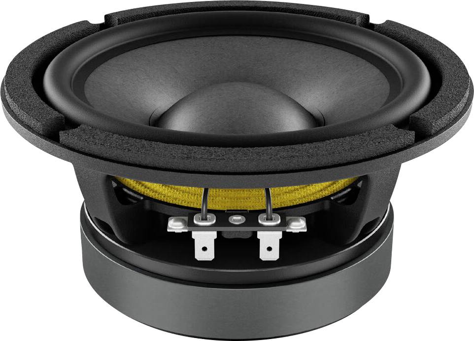 Ein schwarzer Audio-Lautsprecher mit einem gelben Aufhängering, entwickelt zur Soundausgabe.