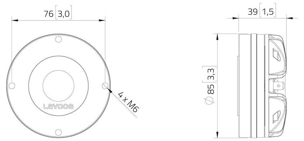 Technische Zeichnung eines kreisförmigen Objekts mit Abmessungen: Durchmesser 76 mm, Höhe 85 mm, gekennzeichnet mit 