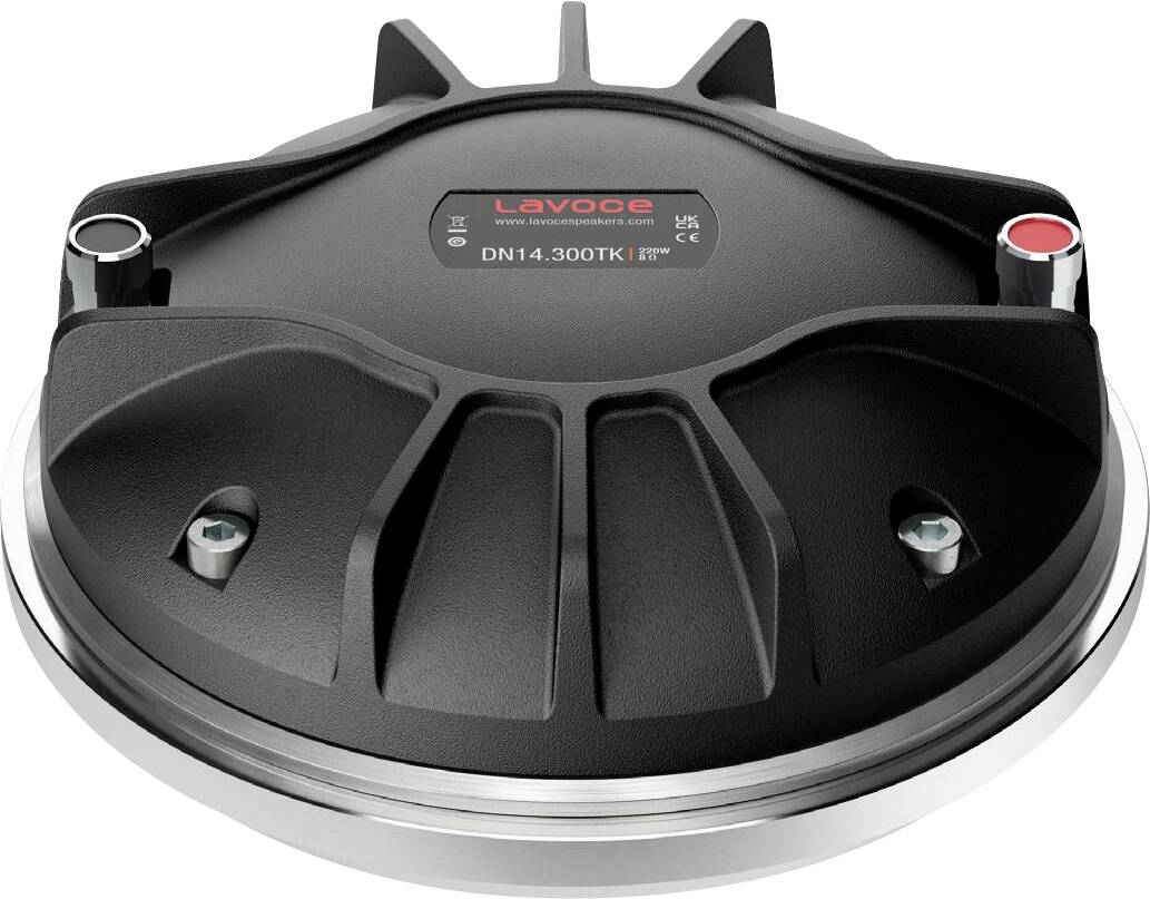 Das Bild zeigt einen schwarzen Lautsprechertreiber der Marke „Lavoce