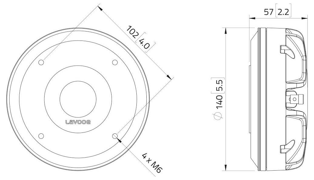 Technische Zeichnung eines kreisförmigen Objekts mit zwei Ansichten. Die Draufsicht zeigt die Beschriftung „LEV002