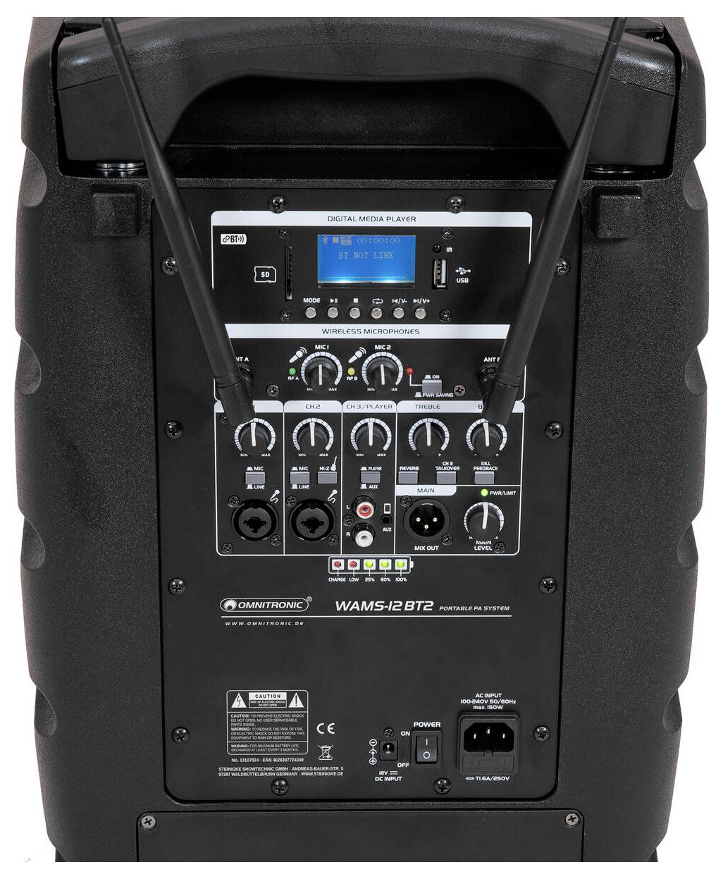 Omnitronic WAMS-12BT2 Mobiler PA Lautsprecher akkubetrieben, netzbetrieben 1St.