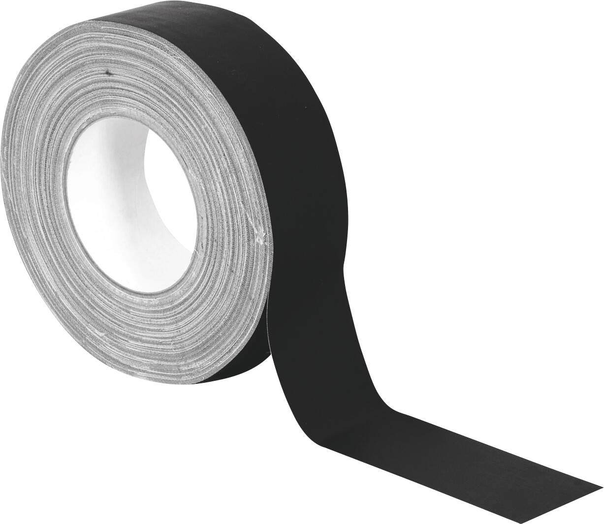 Eine große Rolle schwarzes Klebeband mit einem abgewickelten Abschnitt, der die Textur und das Volumen hervorhebt.