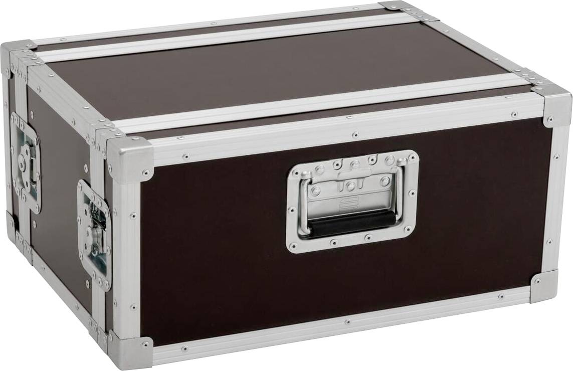 Ein brauner Transportkoffer mit Metallkanten und Griffen an den Seiten, entwickelt für den sicheren Transport von Ausrüstung oder Instrumenten.