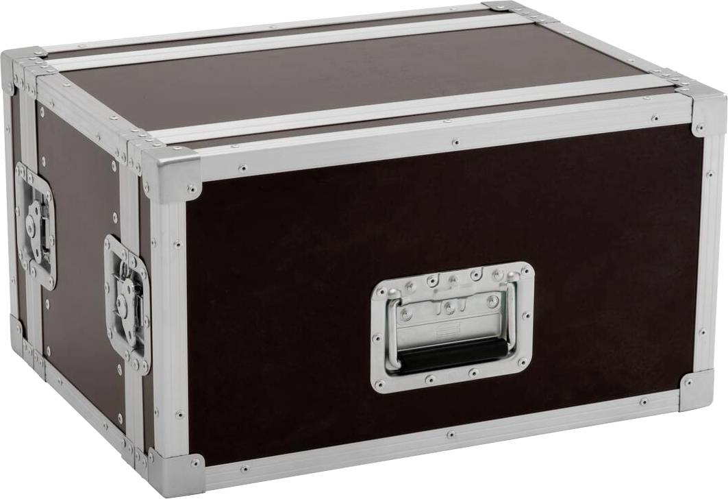 Ein großer, braun und silberfarbener Metallflugkoffer mit seitlichen Griffen, der häufig zum sicheren Transport von Ausrüstung verwendet wird.