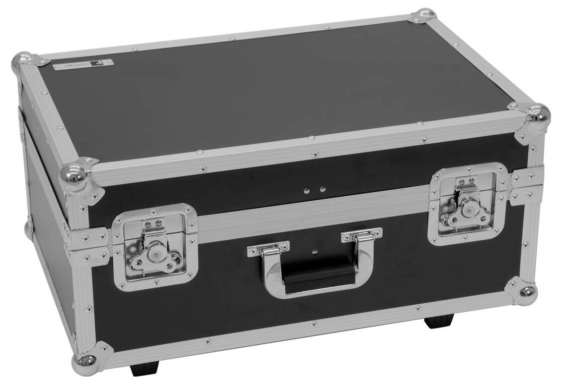Ein langlebiger schwarz-silberner Lagerungskoffer mit Metallverstärkungen an den Ecken und sicheren Verschlussvorkehrungen, typischerweise zur Ausrüstungstransportierung verwendet.