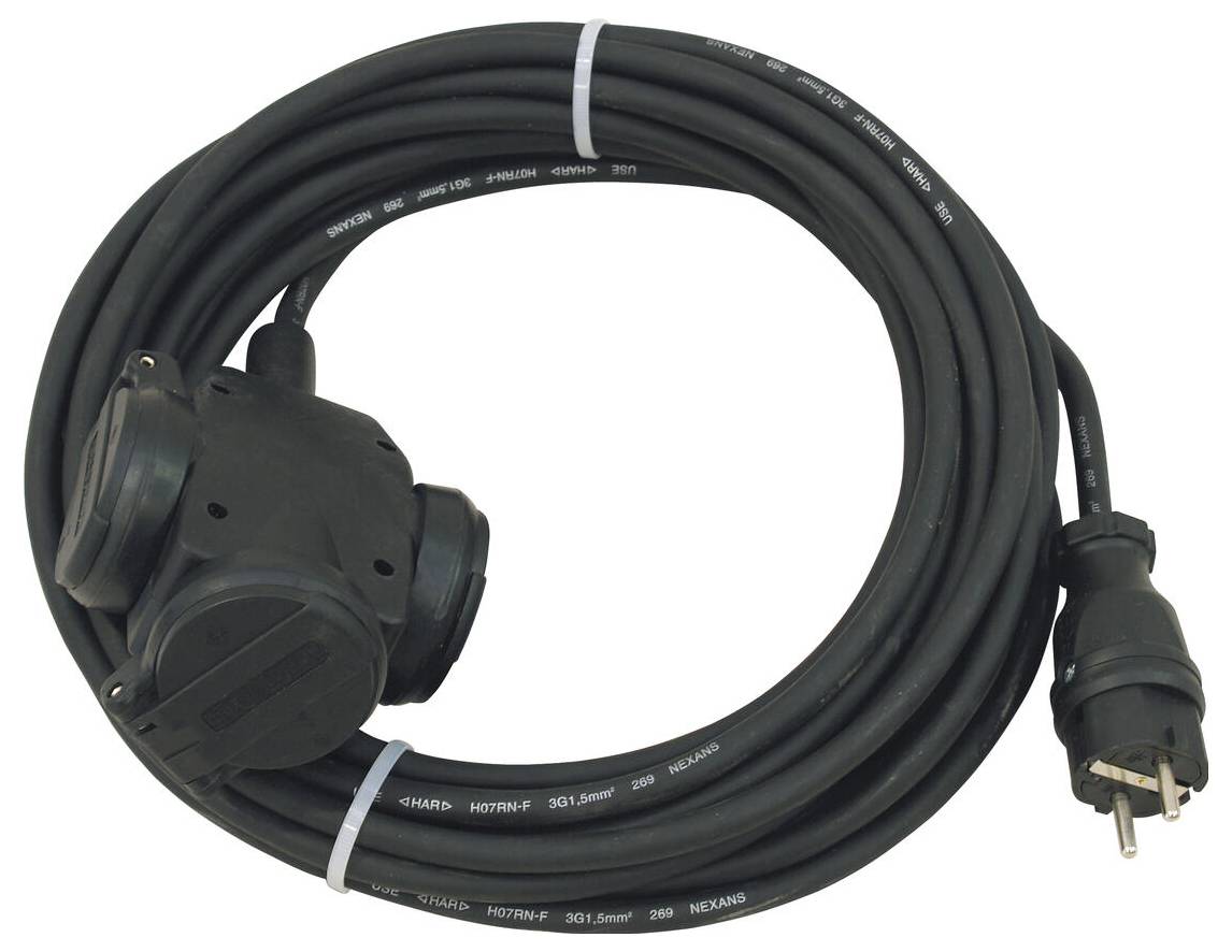 PSSO Strom Verlängerungskabel [1x Schutzkontakt-Stecker - 3x Schutzkontakt-Steckdose] 10m Schwarz