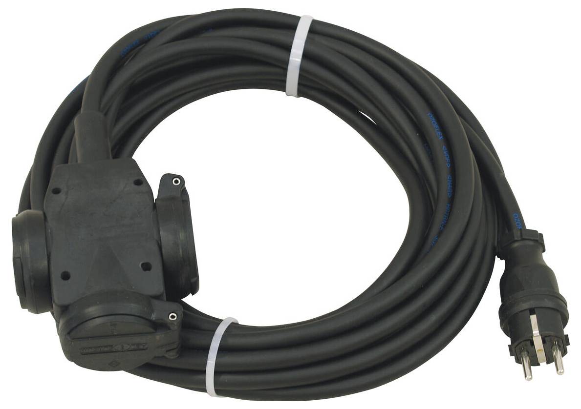 PSSO Strom Verlängerungskabel [1x Schutzkontakt-Stecker - 3x Schutzkontakt-Steckdose] 10m Schwarz