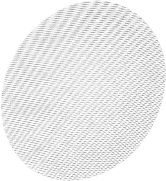 Eine Nahaufnahme eines kreisförmigen weißen Maschenfilters mit einem feinen Gittermuster auf einem einfachen Hintergrund.