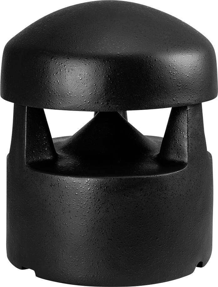 Eine schwarze, kuppelförmige Außenlüftungskappe mit strukturierter Oberfläche und einer zentralen Stützstruktur, typischerweise verwendet für Kamin- oder Rohröffnungen.