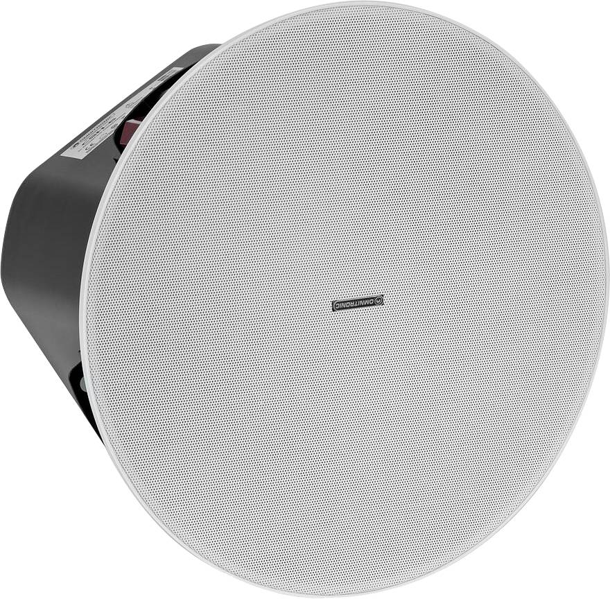 Runder Deckeneinbaulautsprecher mit weißem Messingitter, für die Deckeneinbaumontage konzipiert.