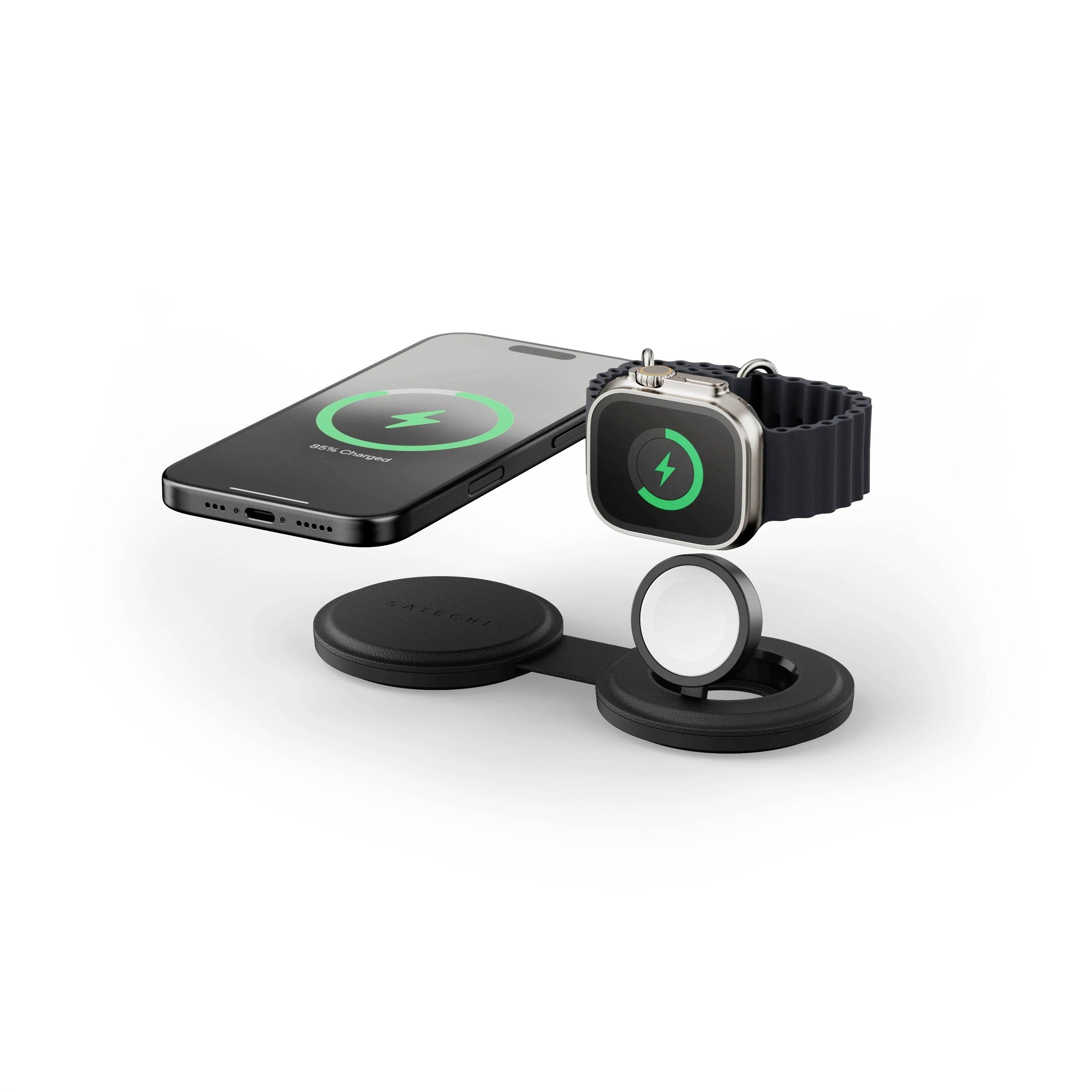 Satechi Induktions-Ladegerät OntheGo 2-in-1 USB Kabelloses Aufladen ST-QTG21K Schwarz