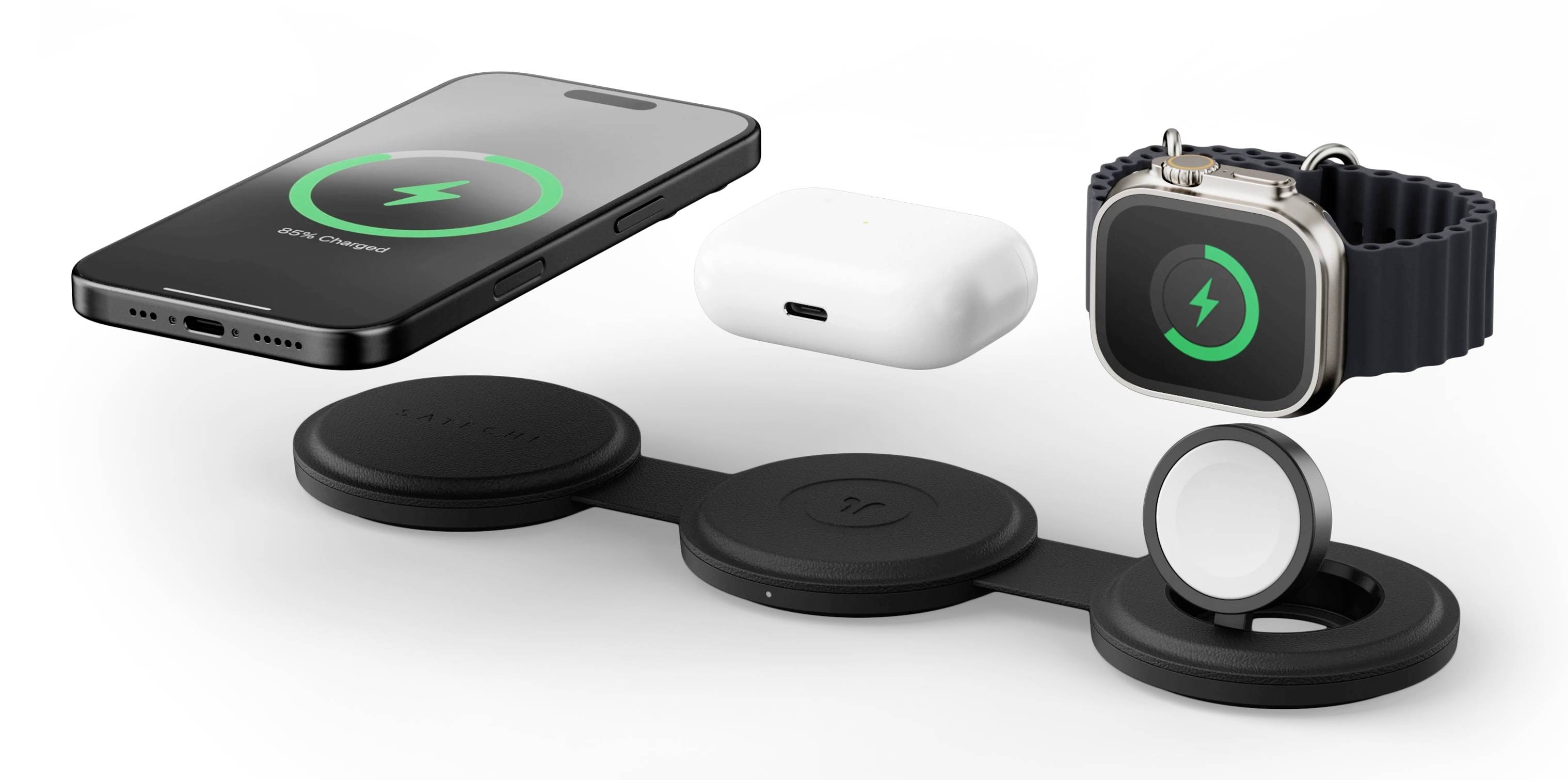 Satechi Induktions-Ladegerät OntheGo 3-in-1 Wireless Charger ST-QTG31K Schwarz