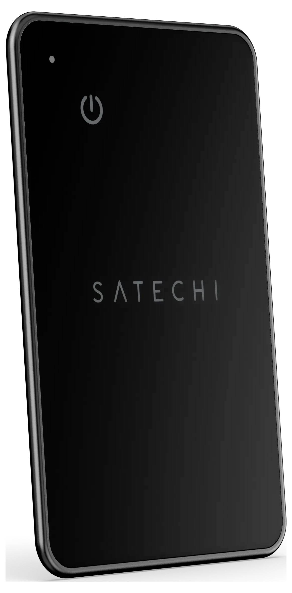 Ein elegantes, schwarzes externes Festplattenlaufwerk mit dem Markennamen „SATECHI