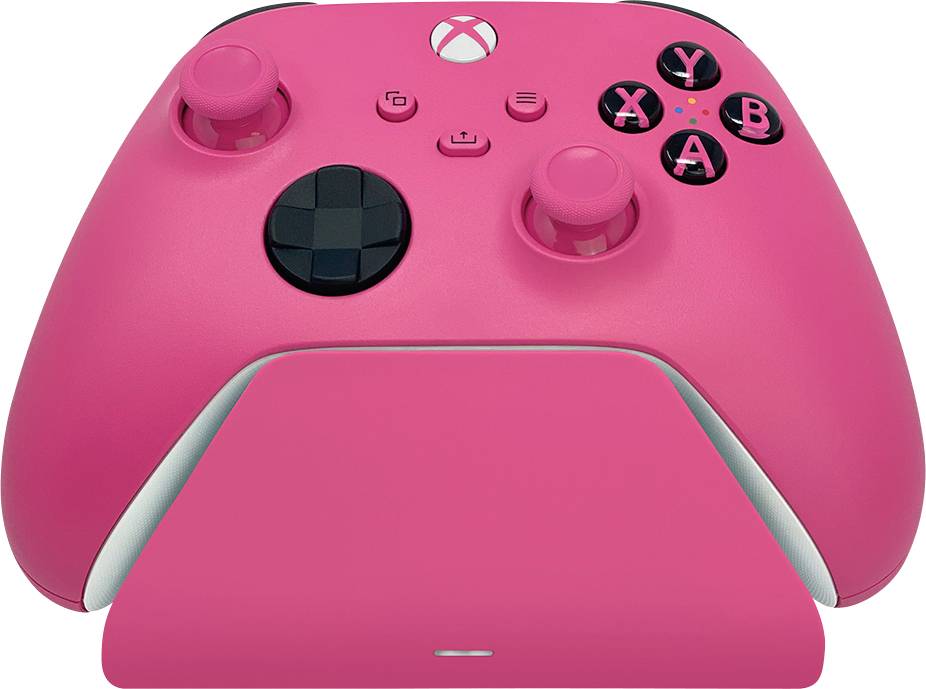 Ein lebendiger rosa Videospiel-Controller mit Knöpfen mit den Bezeichnungen „A