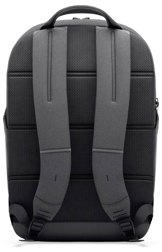 Schwarzer Rucksack mit gepolsterten, verstellbaren Schultergurten und einem Griff oben, entwickelt für Komfort und Unterstützung.