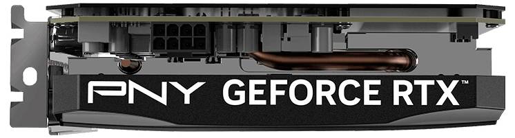 Eine weiße Grafikkarte mit zwei Lüftern und gelben Akzenten, die mehrere HDMI- und DisplayPort-Anschlüsse an ihrer Halterung zeigt.