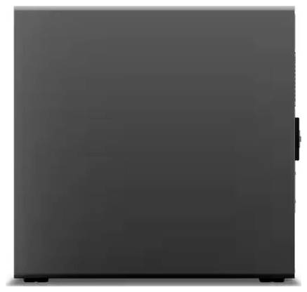 Ein schlankes, matt schwarzes Computergehäuse mit minimalistischem Design und einer Seitenwand mit einer Verriegelung für einfachen Zugriff auf interne Komponenten.