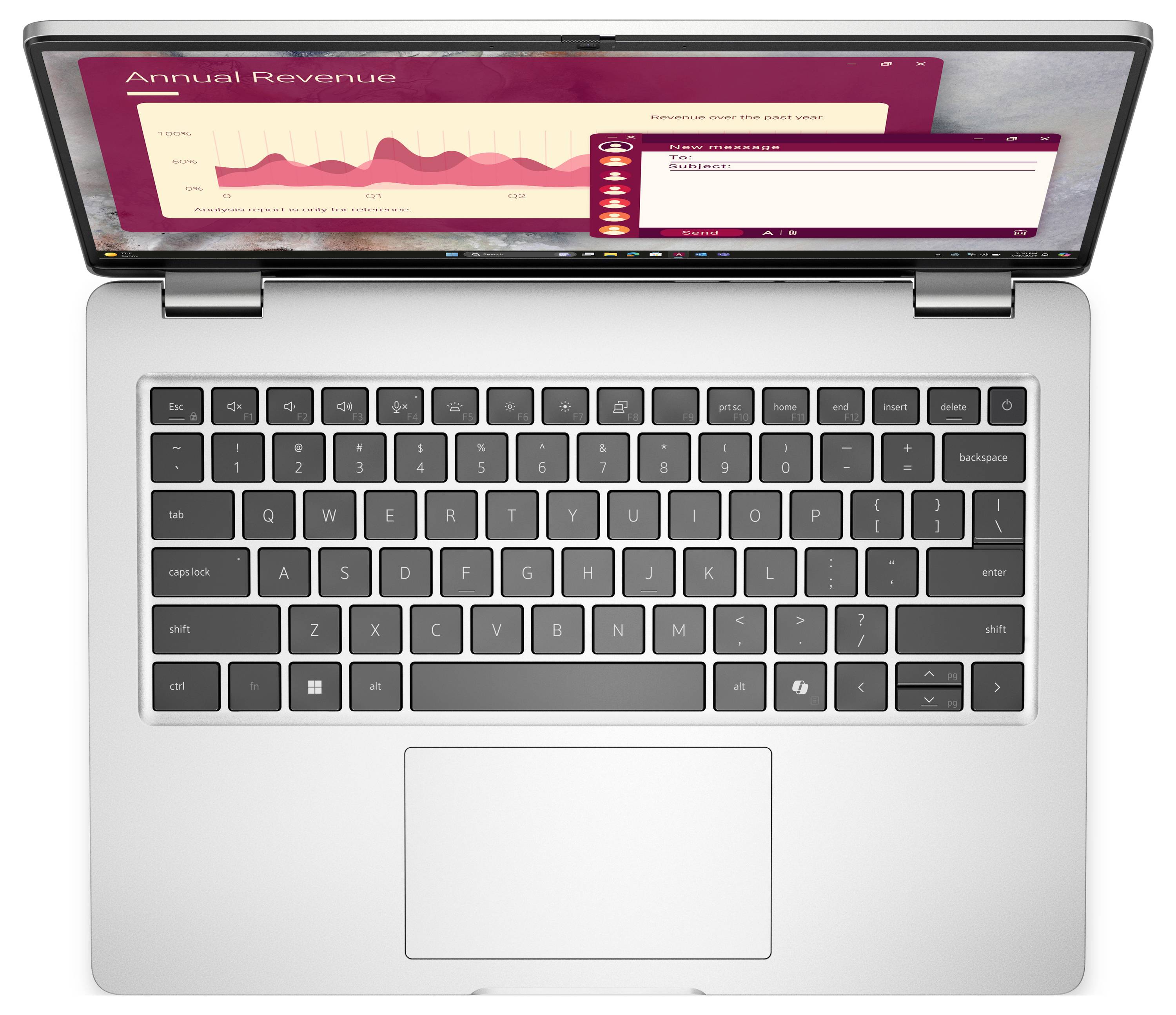 Ein silberner Laptop, dessen Bildschirm ein Diagramm mit dem Titel „Jahresumsatz
