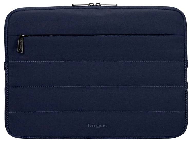 Eine marineblau Targus Laptop-Tasche mit einer vorderen Reißverschlusstasche, die zum Schutz und zum einfachen Transport eines Laptops konzipiert ist.