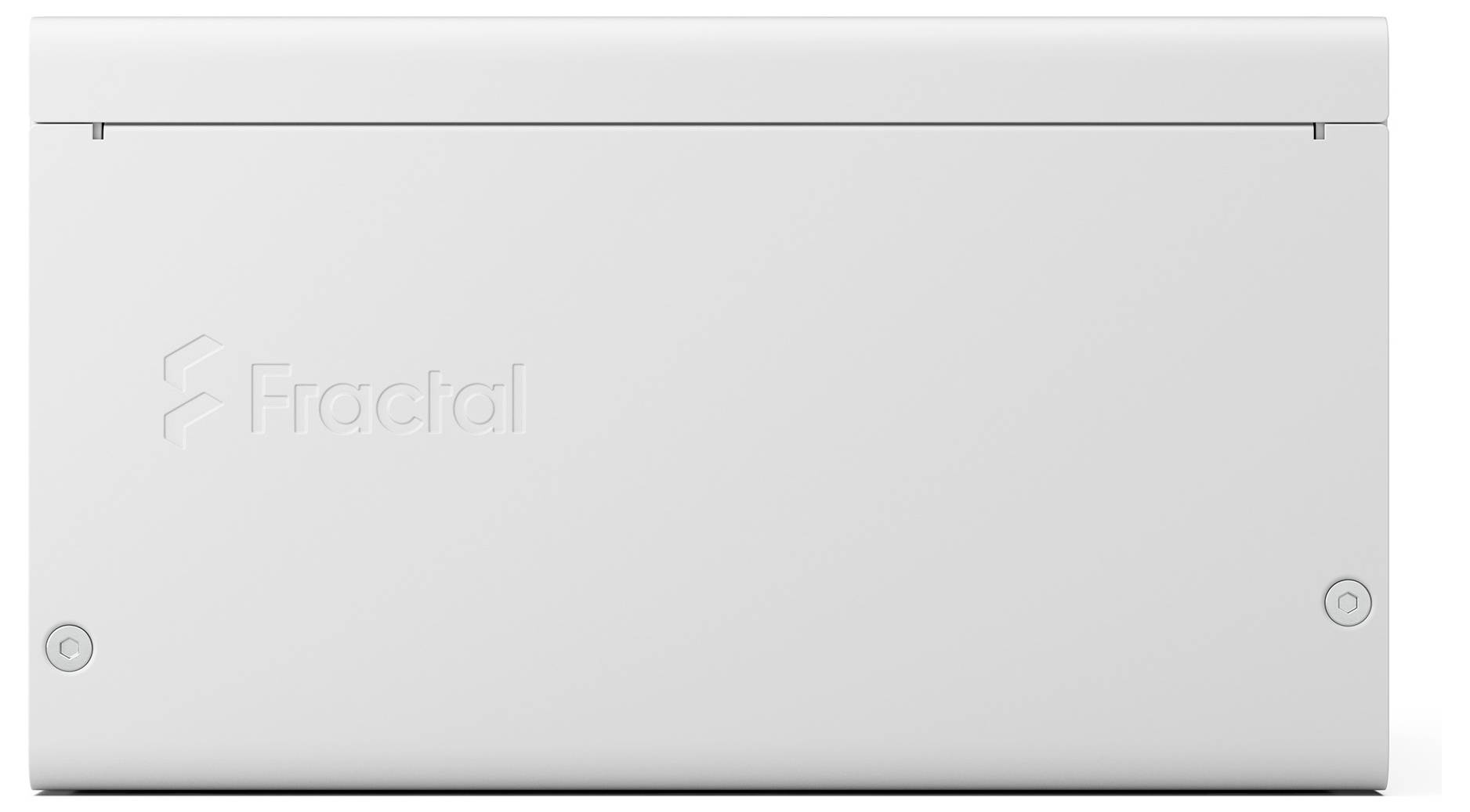 Ein minimalistisches weißes Gehäuse mit dem eingeprägten 
