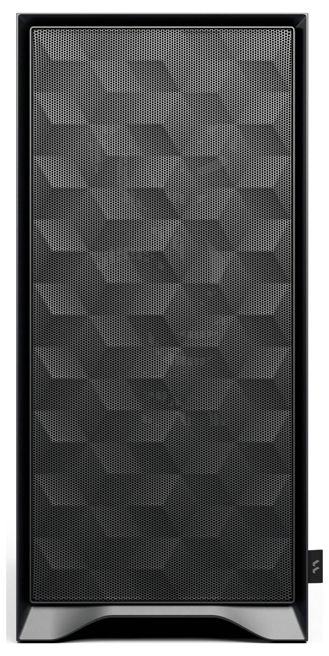 Schwarzes Computergehäuseblende mit hexagonalem Maschendesign, mit einem eleganten, modernen Design.