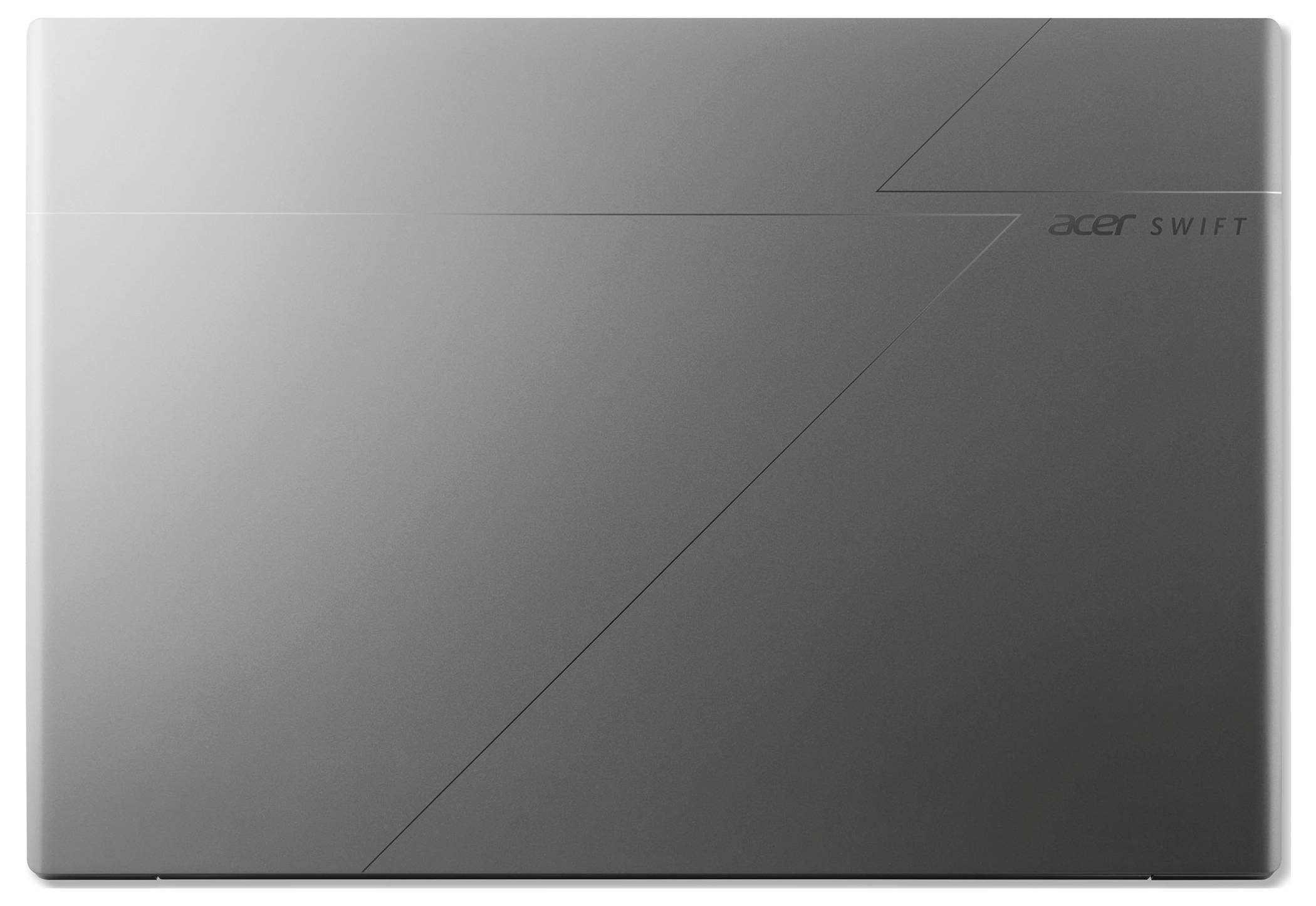 Seitenansicht eines geschlossenen Laptops, die das schlanke Profil, das Scharnier und die zentrierte Frontkamera auf neutralem Hintergrund zeigt.